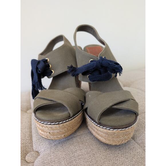 Tory Burch Army Green Canvas Espadrille Wedges size 9 - Picture 3 of 8